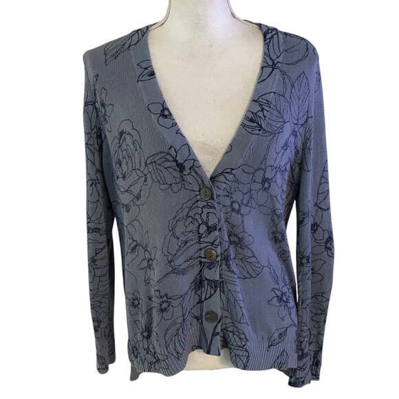 Chicos Size 0 US S Linen Blend Floral Cardigan Sweater Blue - Picture 1 of 5